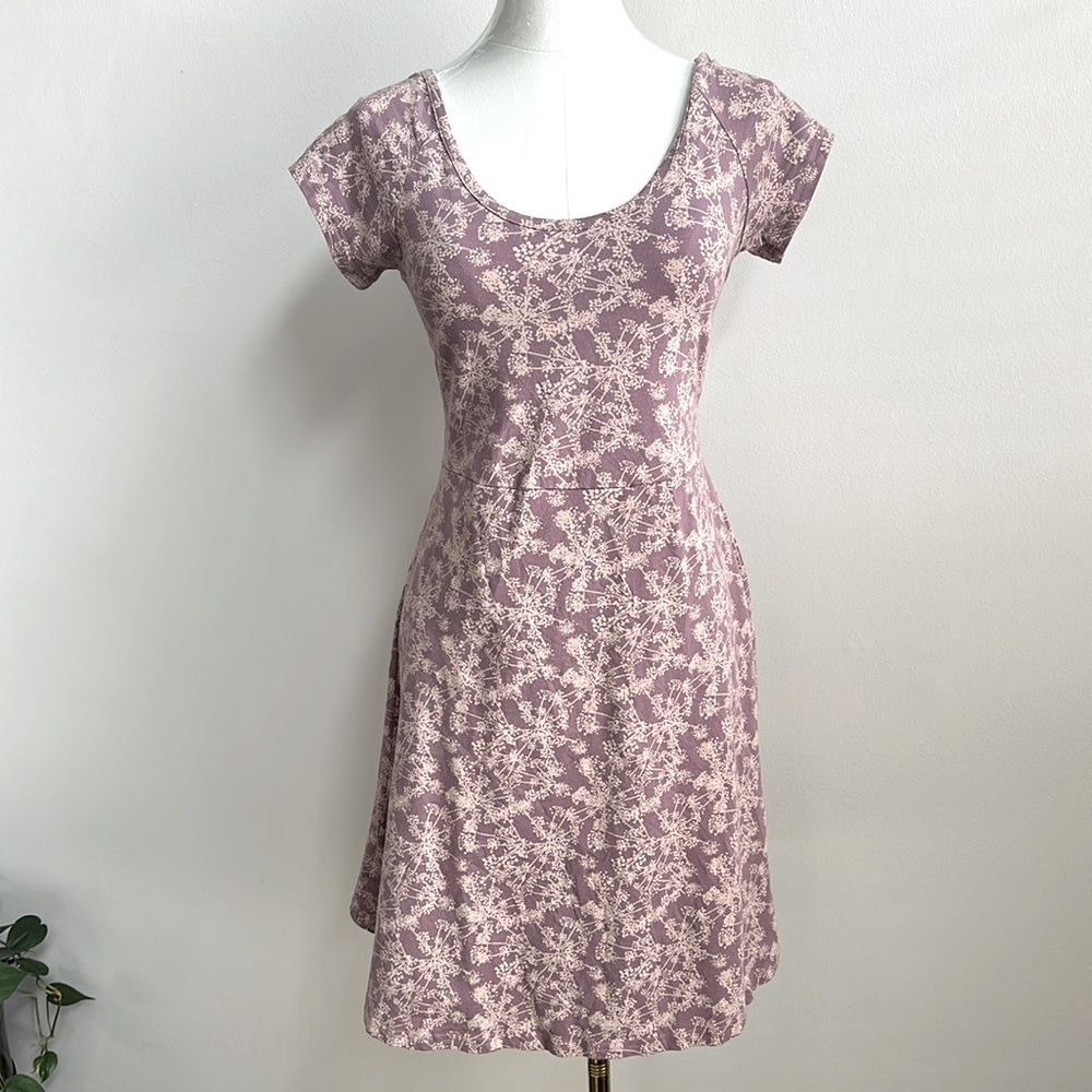 Pact Dress Womens M Lavender Fit & Flare Short Sleeve Skater Mini Organic Cotton